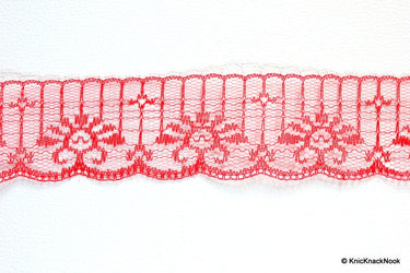 Red Embroidered Net Lace Trim Ribbon 50mm wide, 2Yards
